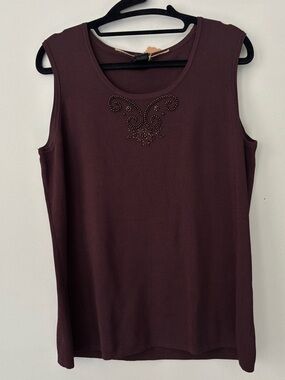 Y2K Fairy Garden Chocolate Brown Beaded sleeveless Boho Embroidered Tank top XL